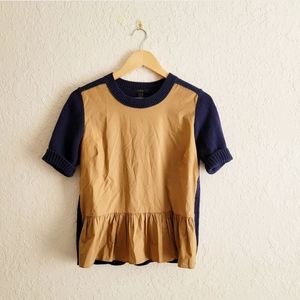 J. Crew tan and blue mix media top